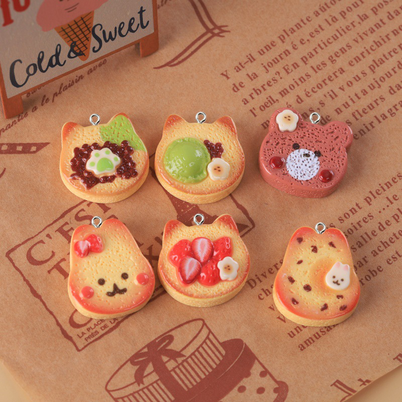 10 Uds. De bonitos dijes de resina con forma de pan, oso, conejo, forma de Animal, galletas tostadas, colgantes para pendientes, llaveros, fabricación de joyería DIY