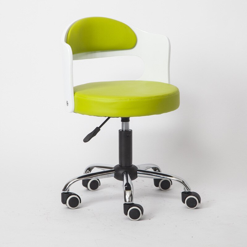 Stijl Massief Hout Lifting Barkruk Moderne Eenvoudige Rugleuning Thuis Beauty Salon Ronde Kruk Receptie Hoge Kruk Swivel stoel: White  Green leather