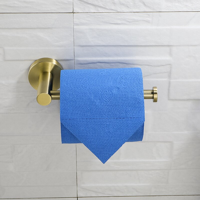 Børstet guld rund håndklædering enkelt håndklædestang toilet køkkenpapirholder morgenkåbe håndklæde knager til badeværelsestilbehør sæt: Papirholder