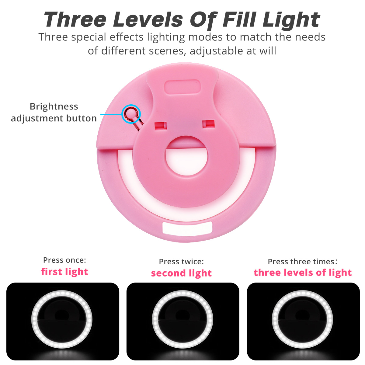Handy led three gear ring fill light selfie live usb rechargeable mobile phone camera clip-on selfie ring beauty light lamp
