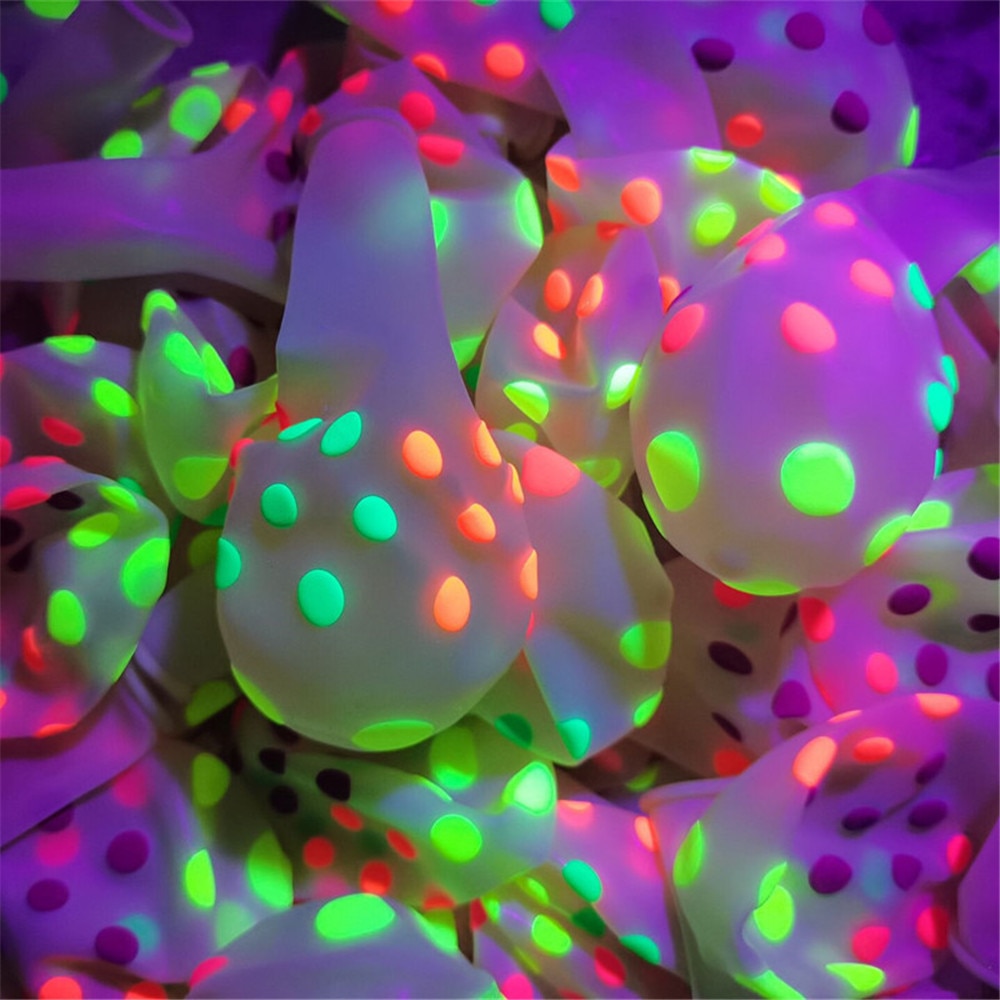 50/100Pcs 12inch Neon Luminous Balloons UV Blacklight Reactive Balloons Fluorescent Star Dot Wedding Birthday Party Decoration