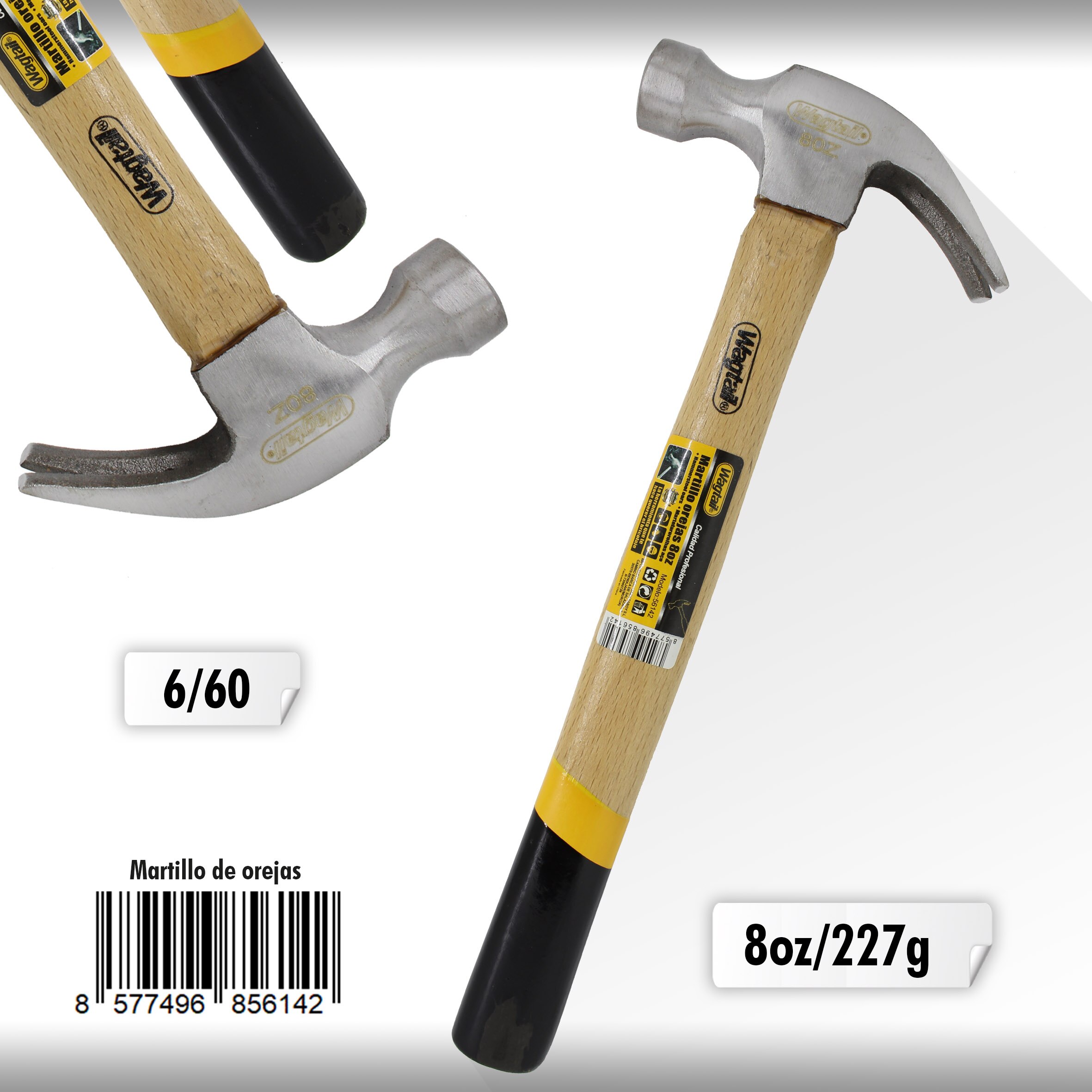 Wagtail Martillo de carpintero, martillo de orejas con mango de madera, martillo de clavos, martillo de garra, herramientas taller mecanico, herramientas de mano, herramientas carpinteria: 227g (8oz)