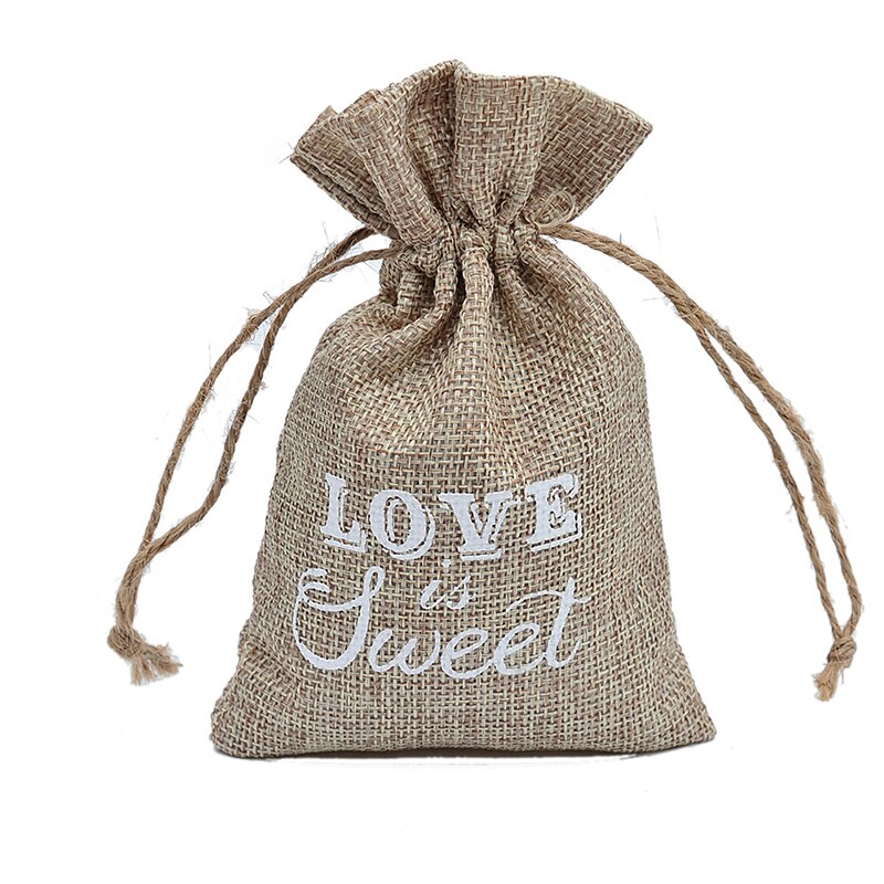 Petit sac de petites friandises de mariage en toile de jute en Jute, avec cordon, pour bonbons, bijoux, café, décor de noël,: Or