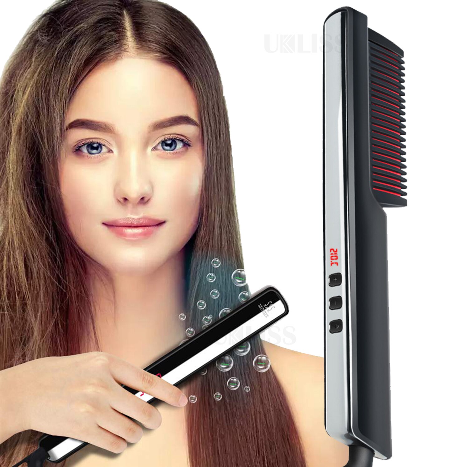 Hair Straightener Brush Ionic Electric Hair Straightening Comb 6 Temp