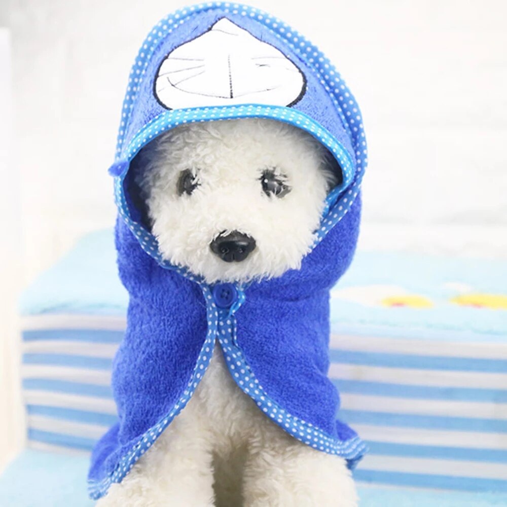 Serviette de bain à capuche pour animaux de compagnie, mignon, pour chien, chat, couverture chaude, douce, dessin animé, chiot, peignoir Super absorbant: Bleu / L 55CM