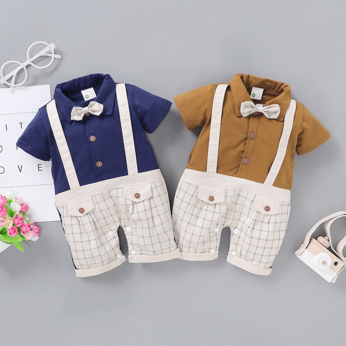 Zomer peuter kinderen baby jongens kleding sets gentleman romeper t-shirt tops + shorts kleding gentleman outfits