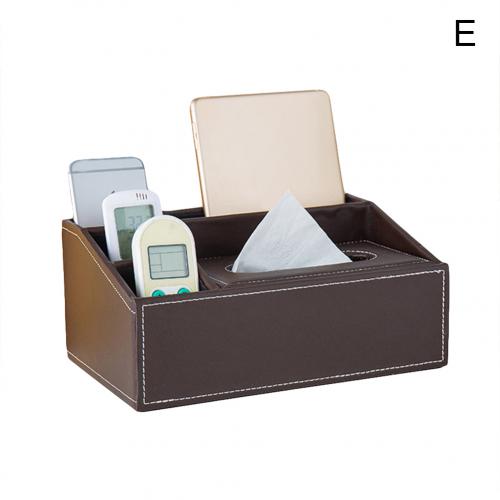 Partitioned Faux Leather Tissue Box Home Desk Table Remote Control Phone Tissue Paper Napkin Storage Box Holder Organizer: E