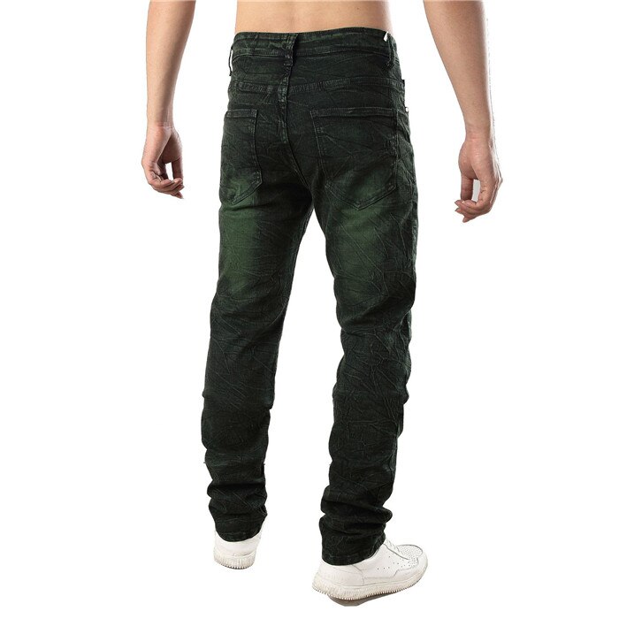 Heren jeans groene hiphop slim biker jeans destroyed fry snowflakes slim fit denim broek elastische streetwear ,6671