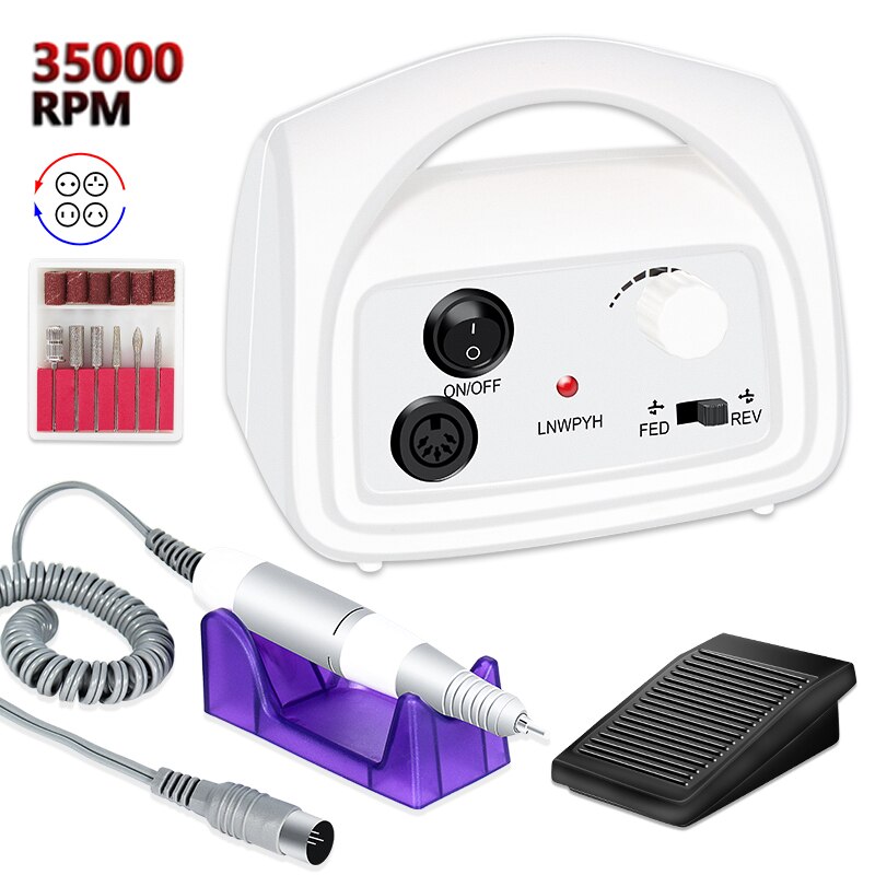 Perceuse à ongles électrique 35000RPM, fraise pour manucure et pédicure, en céramique, outil d'art des ongles: white