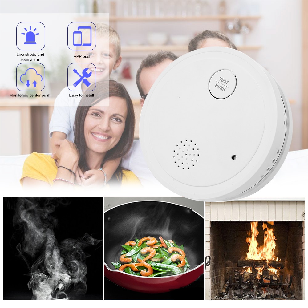 WiFi Strobe Smoke Detector Intelligent Wireless Fire Alarm Sensor 433MHZ Tuya APP Control Office Home Smoke Alarm System Device