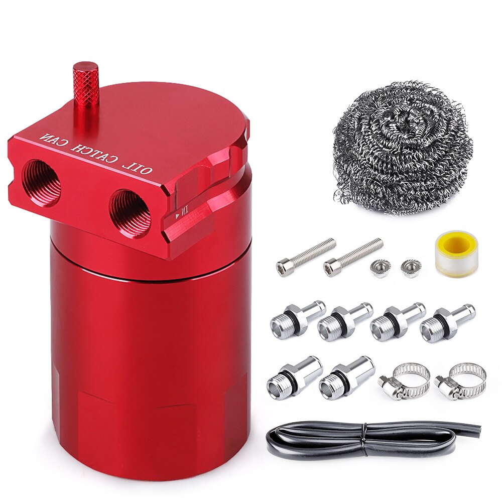 300ml Aluminum Oil Catch Can Kit Reservoir Fuel Tank Engine Polish Baffled Car Universal Oil Catch Can Kit With adapter Black: Red