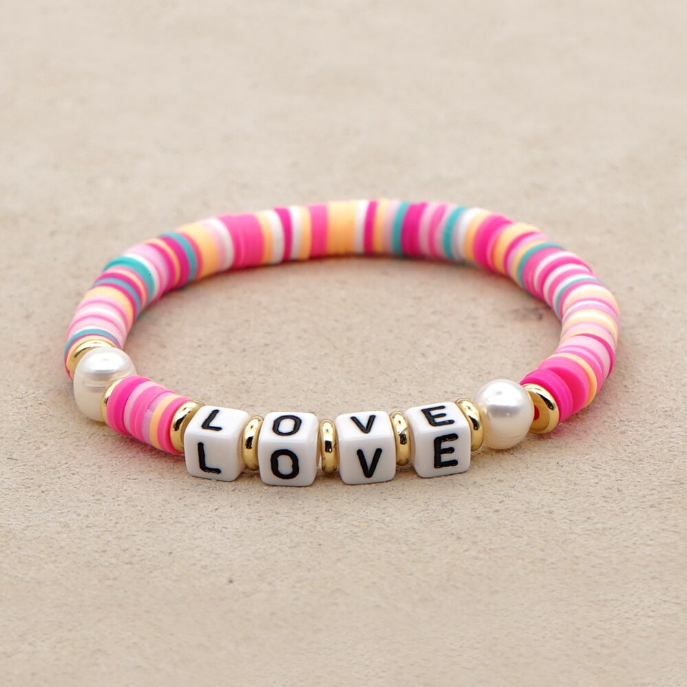 GO2BOHO Heishi arc-en-ciel macramé Bracelet femmes perle disque perles Bracelets lettre Pulsera coloré bijoux faits à la main