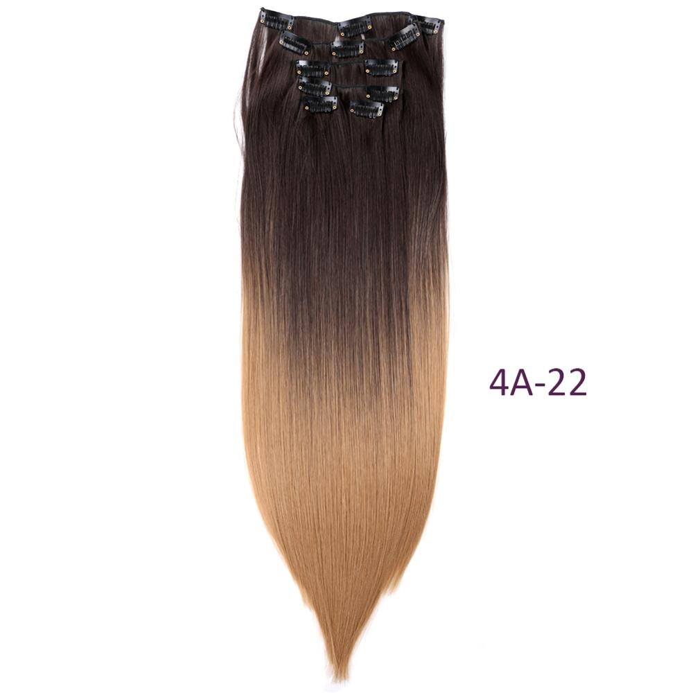 9 väriä 12 klipsiä 22 " pitkät suorat synteettiset hiustenpidennykset klipsit korkean lämpötilan kuidusta musta ruskea hiuslisäke: 4a-22