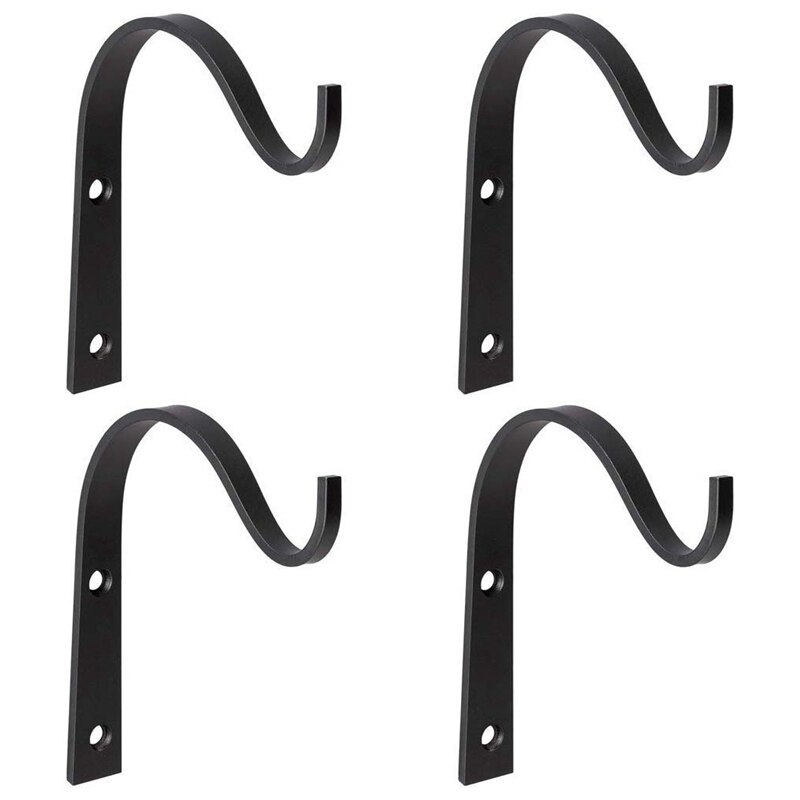 Hanging Basket Brackets Wrought Iron Wall Hooks for Planter Lantern Coat, Set of 4: Default Title