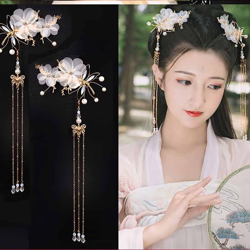 Antieke Chinese kleding haarspeld haarspeld haarspeld oude kostuum haar accessoires roze zijde bloem hoofdtooi fairy bloem kroon