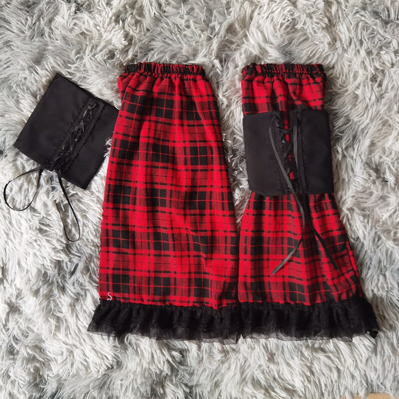 Lolita-calcetines largos Harajuku para mujer, medias de coreana Y2k, calentador de piernas para chica a cuadros, Jk, de encaje negro: NO.9(with garter)