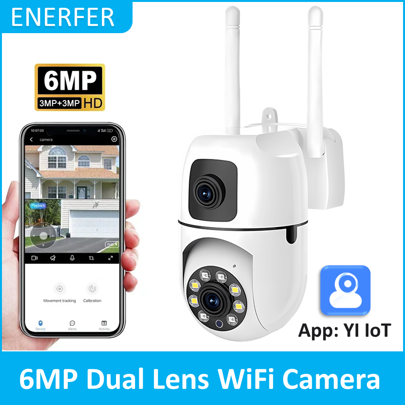 Caméra de sécurité domestique à double objectif 6MP, application YI IOT, Wifi 2.4GHz, Vision nocturne couleur, Audio bidirectionnel, vidéosurveillance PTZ