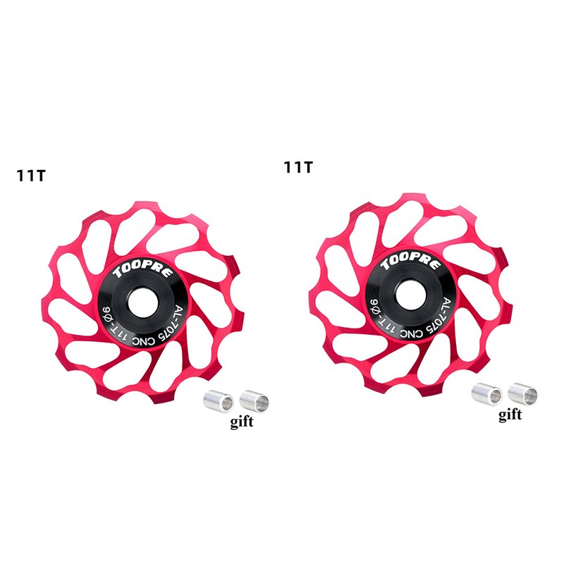 Bicycle Ceramic Guide Pulley Rear Derailleur Aluminum 11T MTB Road Bike Guide Ceramics Bearing Jockey Wheel Bicycle Accessories: 2pc red