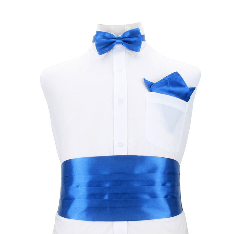 Mens Classic Buikband Satijn Elastische Buikband Smoking Cumberbanden Bowtie Hanky Handerchif Sets Formele Wedding Party Taille Band: Blue