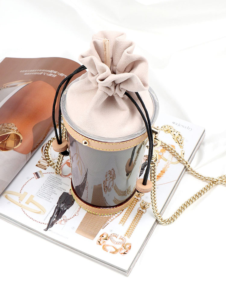 Diy-umhängetasche, mini-schultertasche für damen, durchsichtige pvc-tasche in fassform, diy-papier-kaffee-tasche mit einfacher kette für mädchen