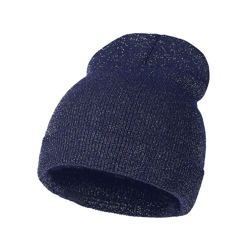 Arrivals Shiny Knit Hat Beanies Winter Cap For Women Men Headgear Hip Hop Beanie Skullies Balaclava Baggy Hedging Cap: Navy Silver