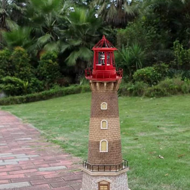 Solarbetriebener LED-Leuchtturm, um 360 Grad drehbare Lampe, Hofdekoration, wasserdichte Gartentürme, Statuenlichter A