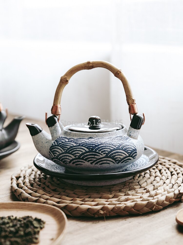 Japanese Retro Ceramic Seafood Soup Pot Small Teapot Steaming Pot Japanese and Korean Cuisine Tableware Single Restaurant Teapot