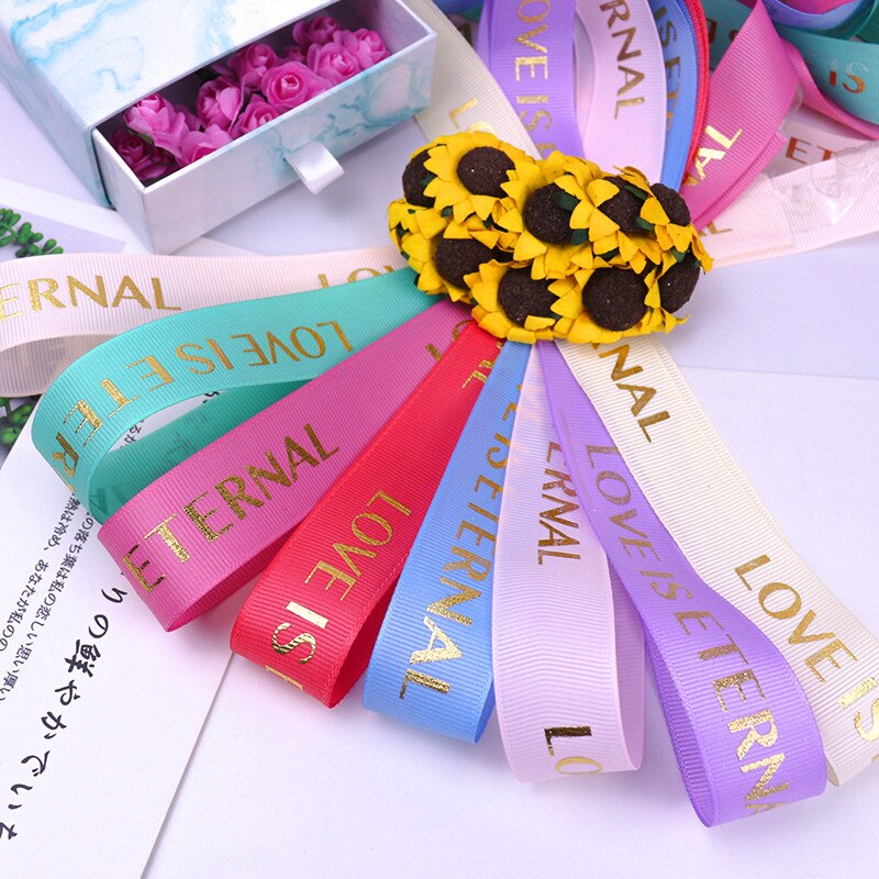 25mm 5Yards Ribbon Bronzing English Letters Printed Ribbons Floral Happy Birthday Packaging DIY Tie Handmade Material