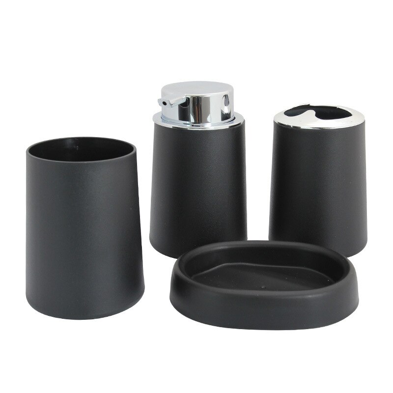 Bamboe Badkamer Accessoires Set Plastic Badkamer Kit Zeep Dispenser, Tandenborstel Beker, Zeepbakje, Toiletborstel Houder, prullenbak: Black 4pcs B