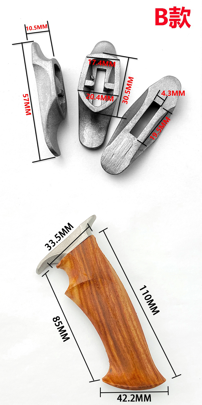 1 Juego de Material semiacabado de mango de cuchillo de madera de pera amarilla con protector de cuchillo para hacer mango de cuchillo DIY, accesorios de hoja: Borgoña