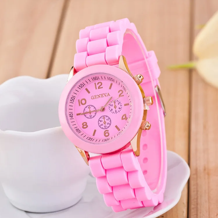 Brand Geneva Ladies Watch Student Silicone Strap Quartz Wristwatch for Women Clock Relogio Feminino: Rose