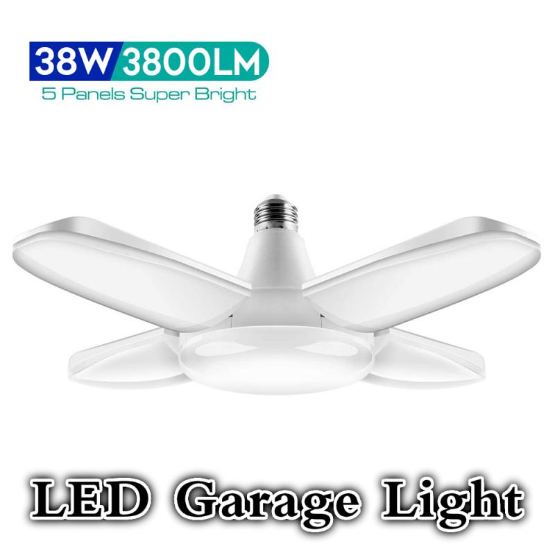 Lâmpada led e26 38w lâmpada led ventilador de teto lampada led luz 85-265v dobrável ventilador lâmina 0-90 ° ajustável para iluminação de garagem em casa