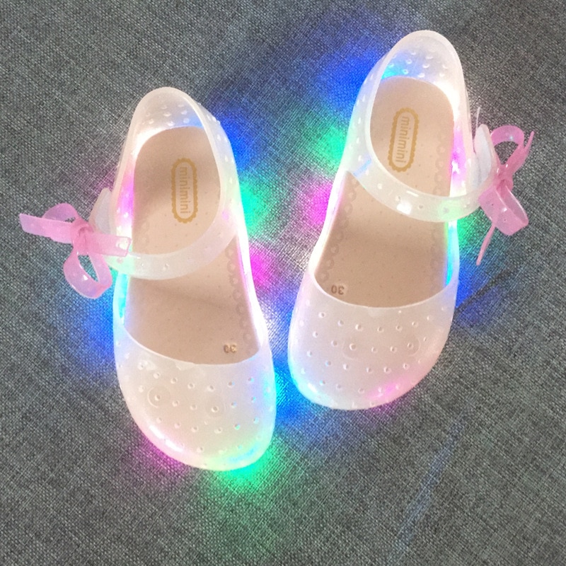 neue LED licht blinkende bogen Stützpfeiler kühlen hausschuhe fisch kopf mund kopf gelee mädchen duftenden prinzessin sandalen