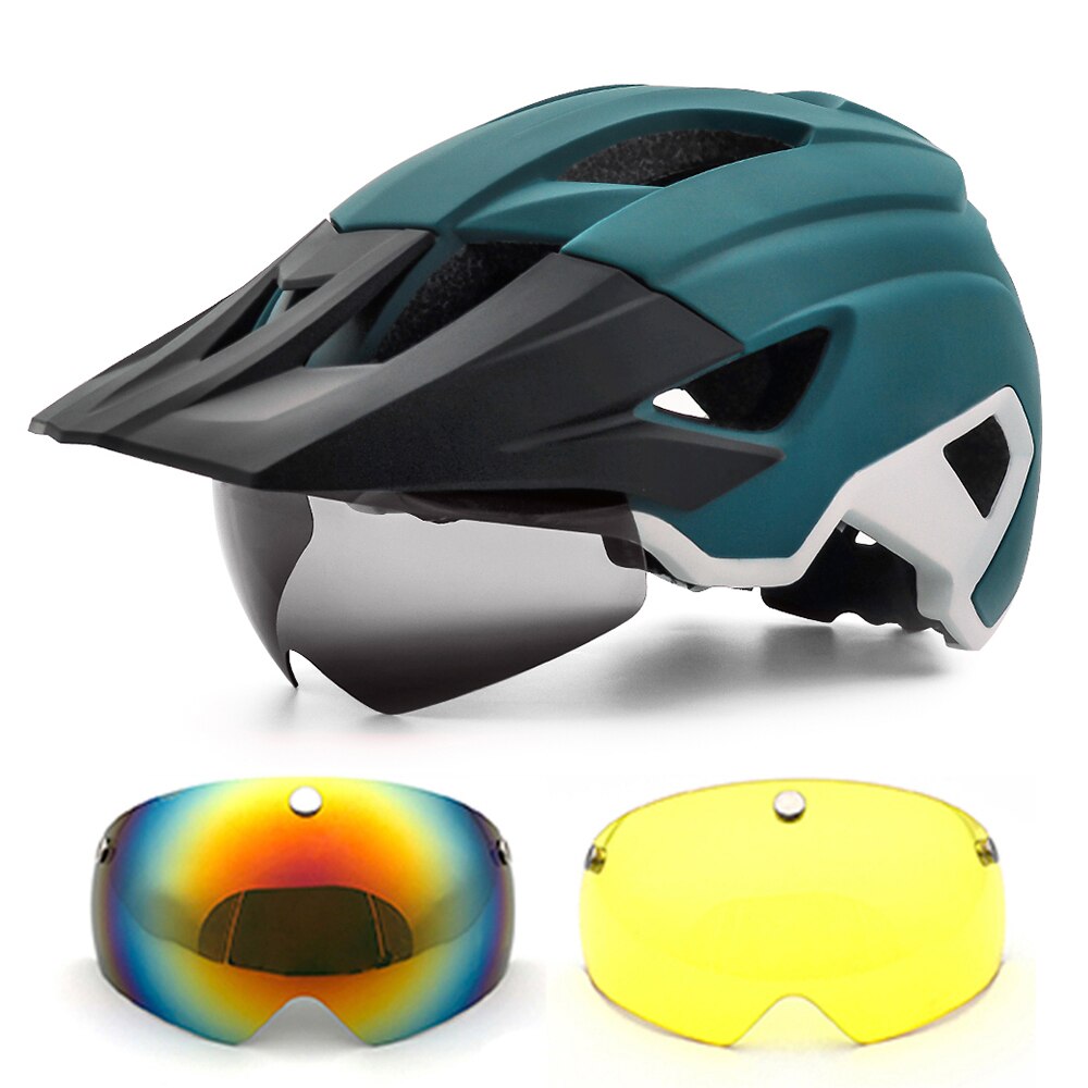 Mtb Helm Fietsen Mannen Vrouwen Rijden Met Achterlicht En Zonneklep Goggles Xc Weg Mountainbike Helmen Met Lens casco Ciclismo: Olive green-2