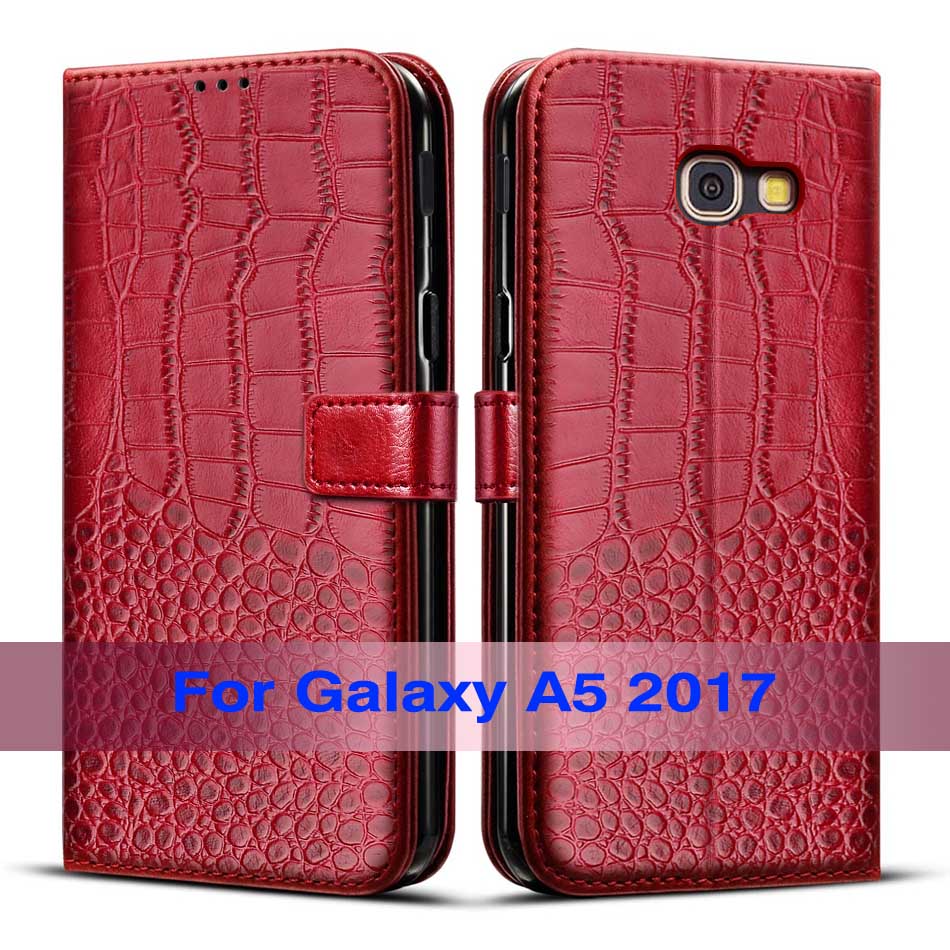 A520 Case Voor Op Samsung Galaxy A5 SM-A520F Cover Flip Leather Cases Samsung A5 ) a520 Coque Portemonnee Riem Telefoon Covers: Red