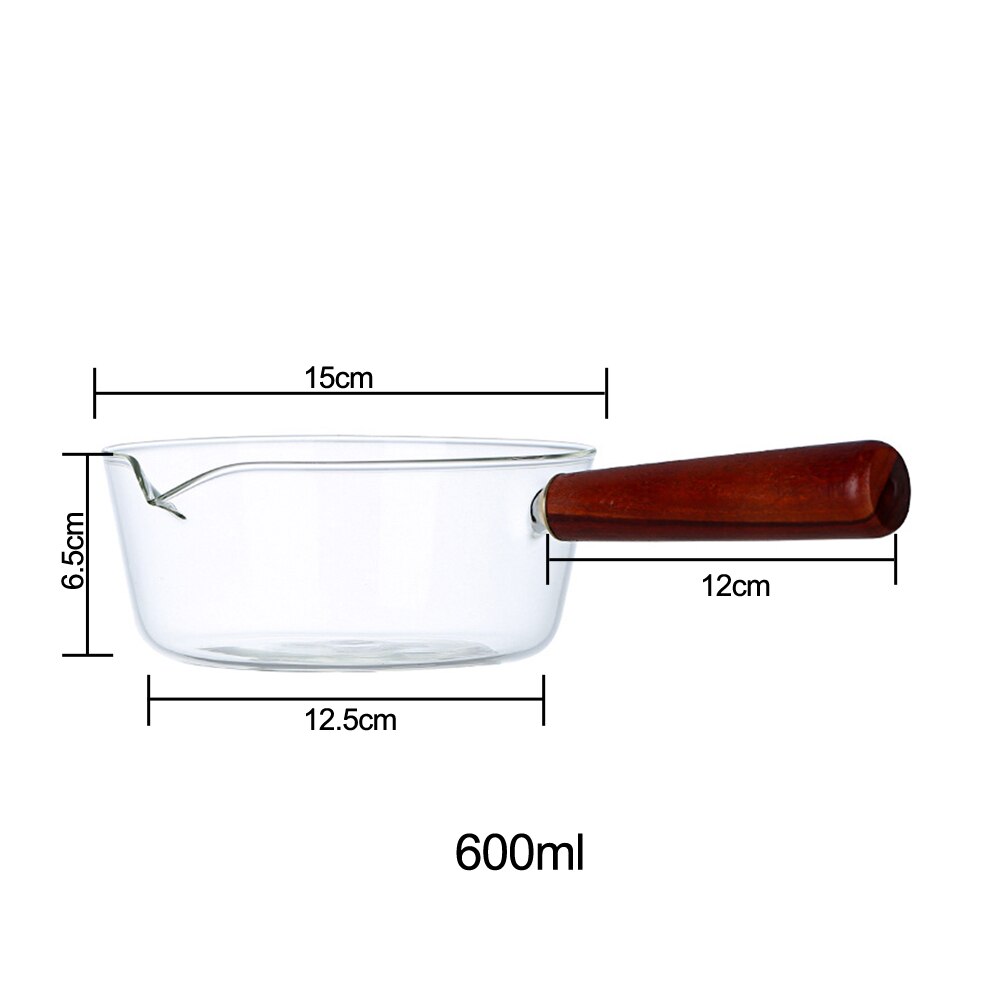 Transparent Glass Pot Single Handle Baby Food Supplement Soup Pot Korean Instant Noodle Pan Salad Vegetable Bowl: 600ML