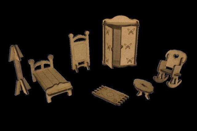 Puzzel/Kan Worden Geverfd Houten Miniatuur Huishoudelijke Artikelen (5Adet) 28X23Cm 440592131