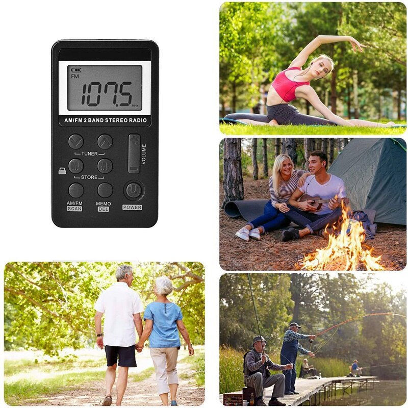Ams-personal digital am fm radio, am fm kompakt transistor radio indbygget antenne med høretelefon til gå jogging