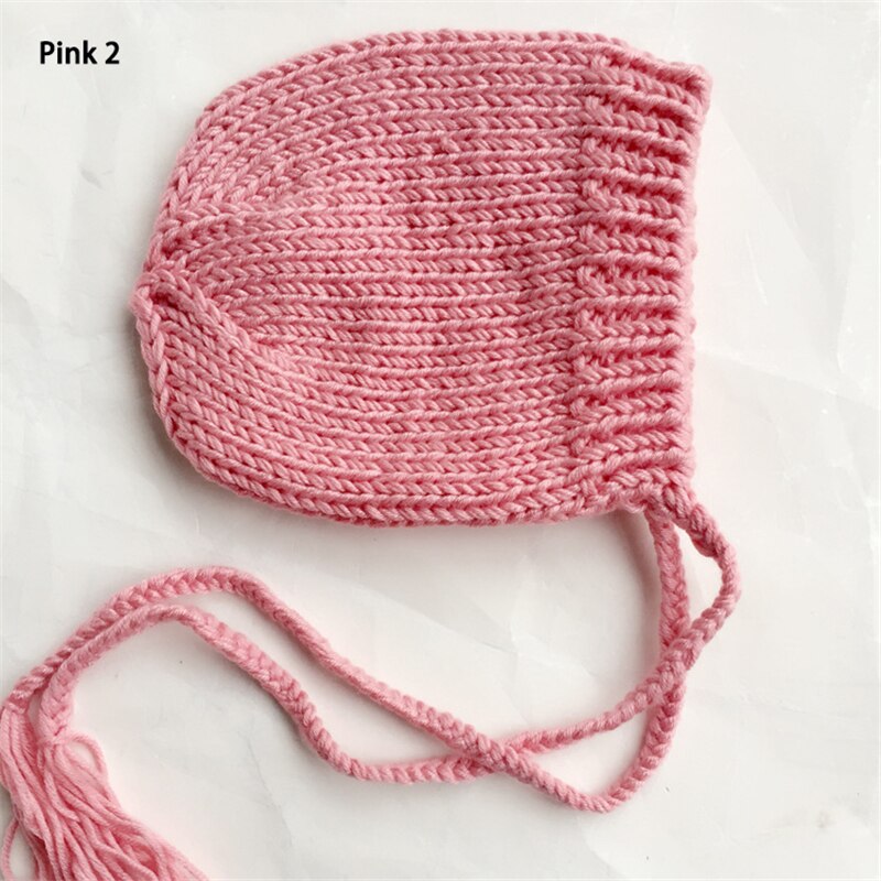 Mjuk stickad babyhatt nyfödd foto rekvisita kepsar enfärgad spädbarn pojke flicka virkad mössa höst vinter xmas motorhuv tillbehör: Rosa 2