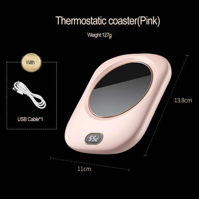 Smart Coffee Mug Cup Warmer Heating Coasters USB Charging Milk Tea Water Constant-temperatures Mug Set For Home Heating Mugs Pad: Pink