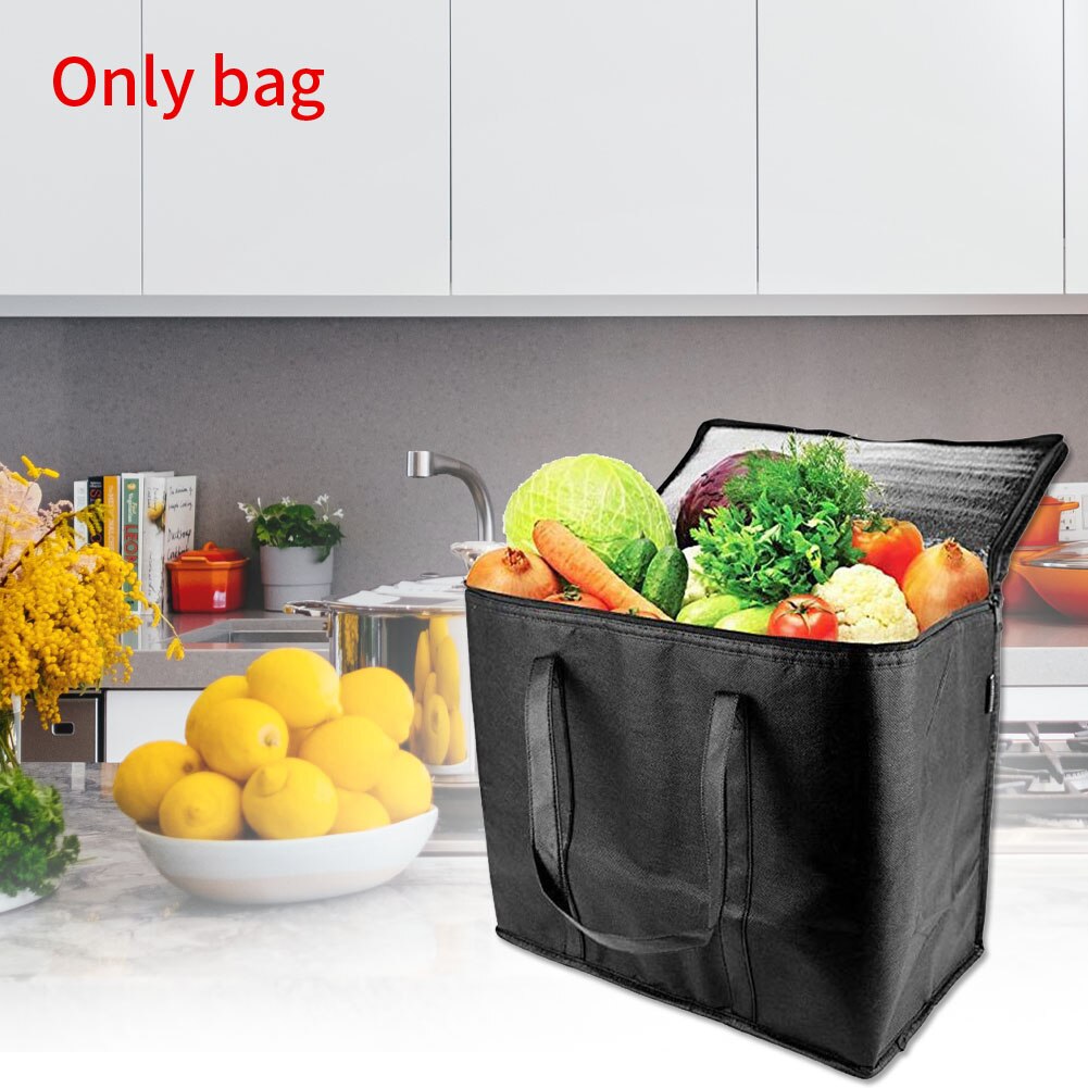 2pcs Washable Zipper Closure Durable Foldable Reusable Free Standing Insulated Grocery Bags Storage Non-woven Large Capacity