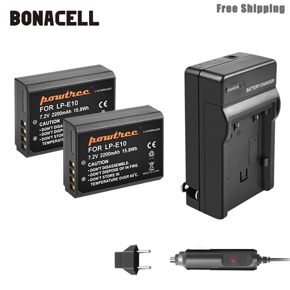 Bonacell 2200mAh LP-E10 LP E10 LPE10 Camera Batterij + Lader Voor Canon 1100D 1200D 1300D Rebel T3 T5 KUS x50 X70 Batterij L50