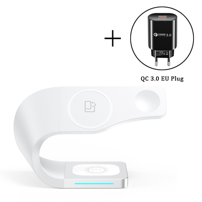3 in 1 magnetiskt trådlöst laddarställ för iphone 12 13 pro max qi snabbladdning induktionsladdare för apple watch airpods: Vit med eu