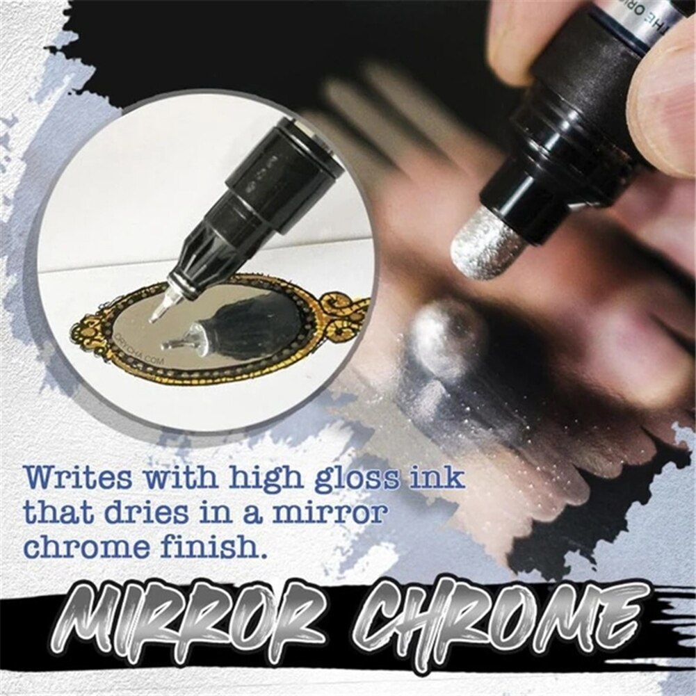 DIY Reflective Paint Pen Silver Art Liquid Mirror Chrome Marker Mirror Reflection Sign Pen Rock Painting Accessory Kids Paint To