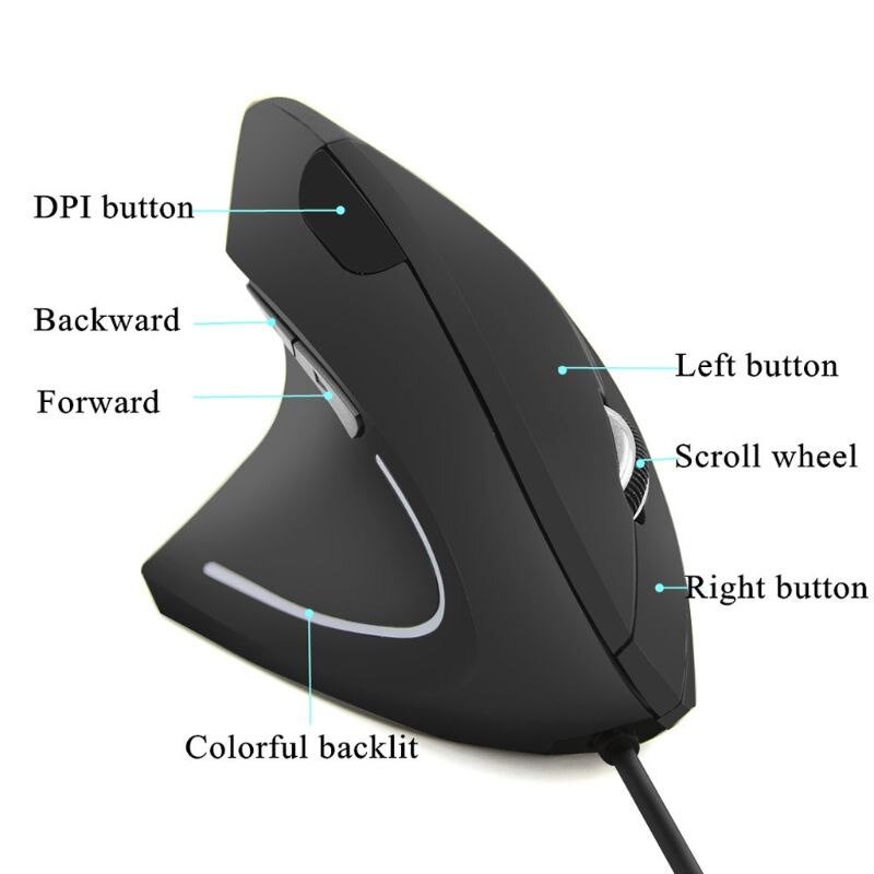 Przewodowa lewa ręka pionowa mysz ergonomiczna mysz do gier 800 1200 1600 DPI optyczne USB nadgarstek zdrowe myszy Mause na komputer stancjonarny