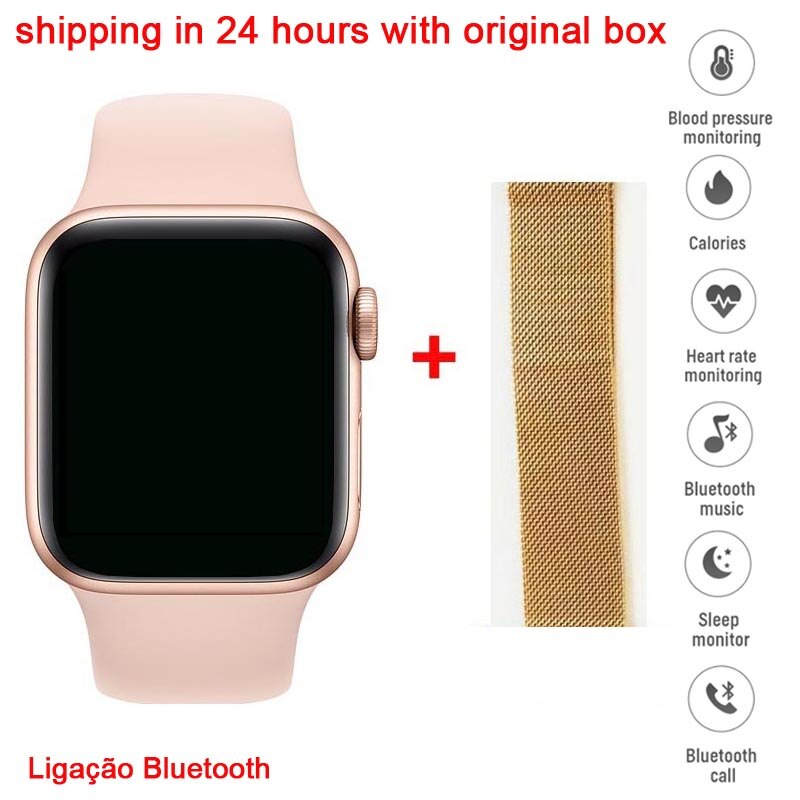 Iwo 10 t500 relógio inteligente tela sensível ao toque completa mtk2502 smartwatch monitor de freqüência cardíaca relógio de pulso 44mm iwo 12 vs t500s: pink add gold