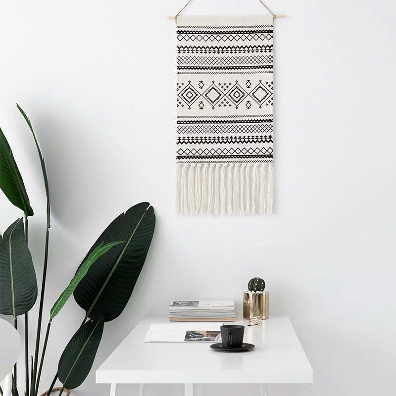 Tapiz colgante de pared de macramé para decoración del hogar, borla de algodón tejida hecha a mano, lienzo geométrico bohemio, tapiz de tela de fondo artístico