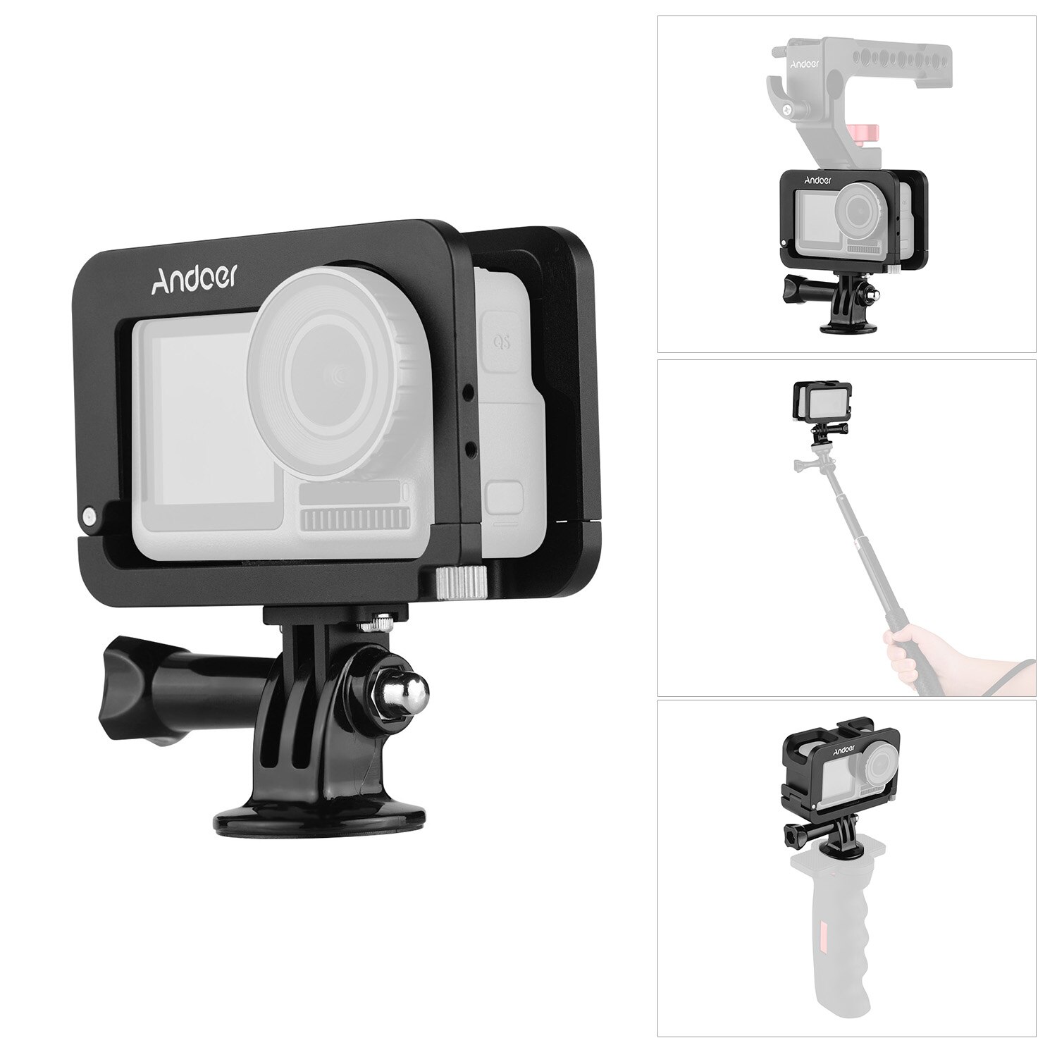 Andoer Metal Camera Cage Compatible with OSMO ACTION Vlogging Shooting Case with 1/4 inch Screw Interfaces