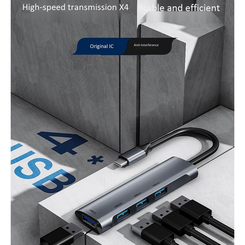 4 em 1 tipo-c hub para 4 portas usb divisor usb3.0x1 e usb2.0x3 docking station para computador portátil