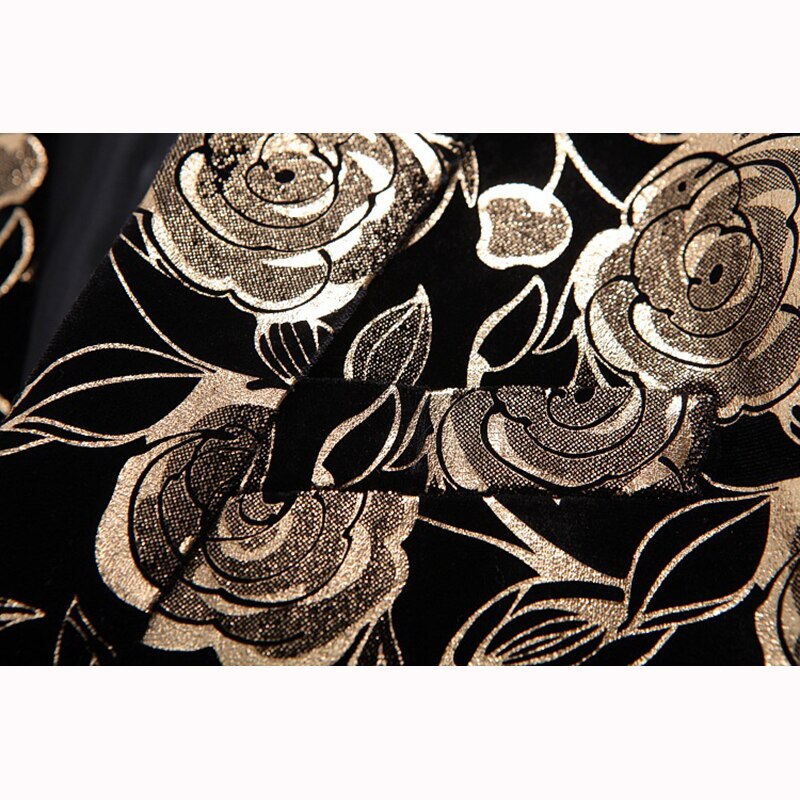 Shenrun Männer Blazer Slim Fit Casual Jacke Gold Print Bühnen Kostüm Sänger Host Musiker Tänzerin Party Bankett Nachtclub